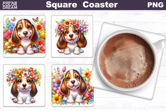 Basset Hound Square Coaster for Print Projects