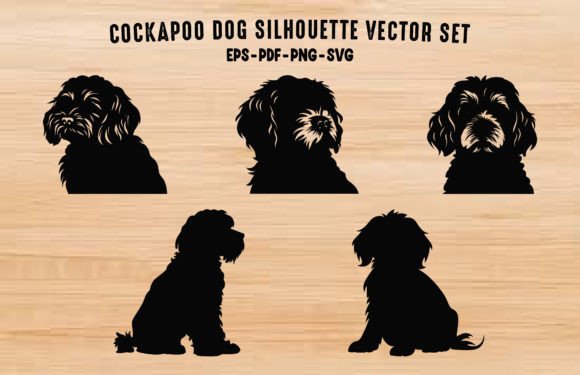 Cockapoo Dog Silhouettes PNG Clipart Set