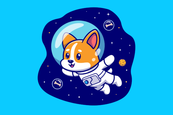 Cute Corgi Dog Astronaut Floating