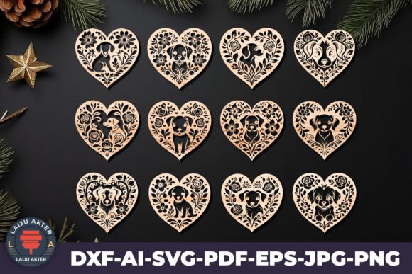 Decorative Hearts Dog Laser Cut Svg 01