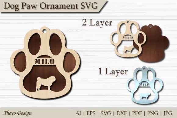 Dog Paw Ornament SVG Pug