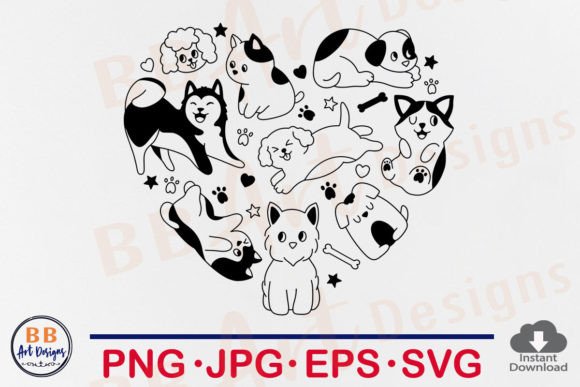 Dog Svg Heart Hand Drawn Doodle Dogs Mom
