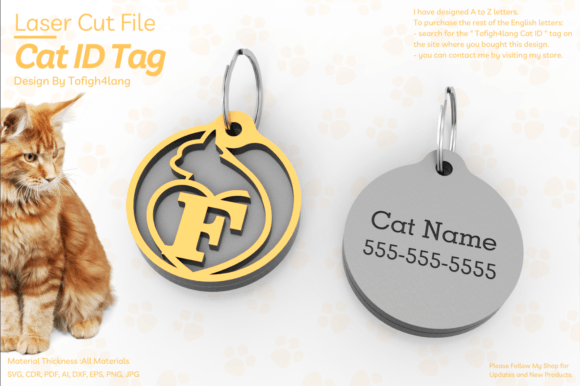 F Cat ID Tag Laser Cut File Svg
