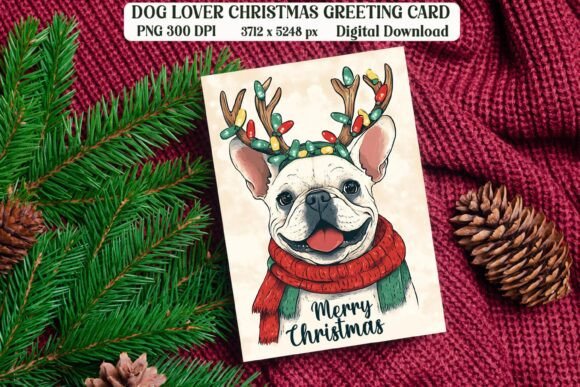 French Bulldog Christmas Card PNG