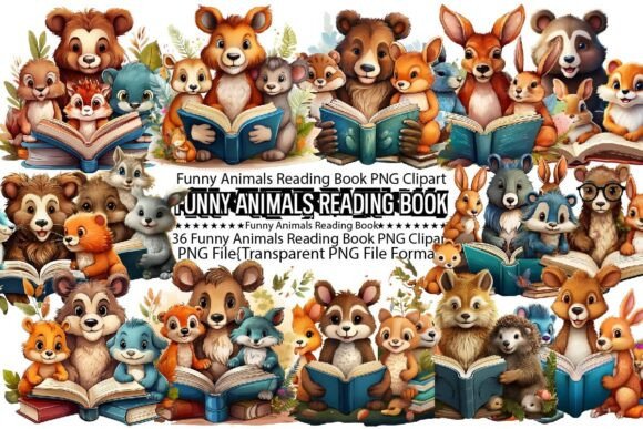 Funny Animals Reading Book Sublimation