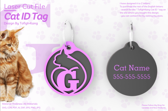 G Cat ID Tag Laser Cut File Svg