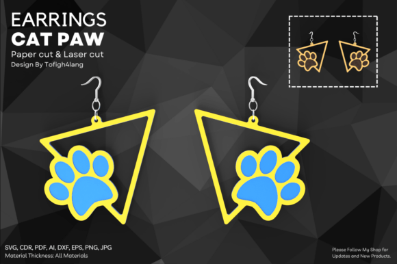 Paw Dog Triangle, Earrings Laser Cut