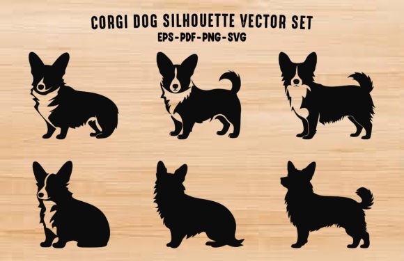 Set of Corgi Dogs Vector Silhouettes
