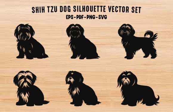 Shih Tzu Dogs Vector Silhouettes Bundle
