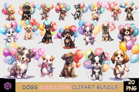 Valentine Dogs Holding Balloons Clipart